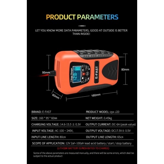 Розумний зарядний пристрій E-FAST j-20 (12В-7А) з функцією відновлення AKB фото товару