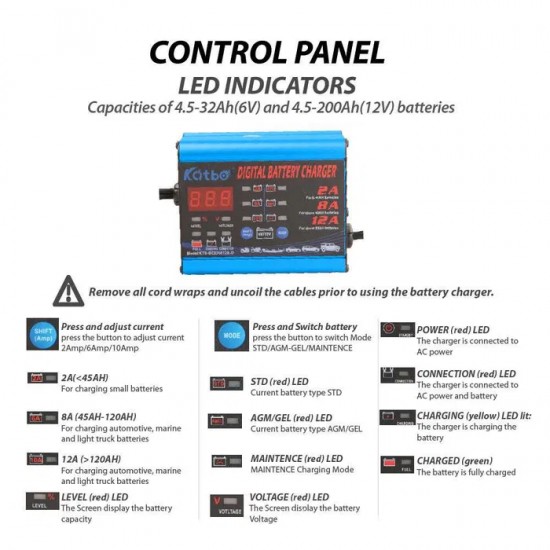 Автоматическое Импульсное Зарядное устройство Katbo KTB-12DS 6V/12V - 2/8/12А фото товара