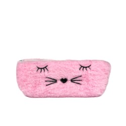Пенал-косметичка розовый меховой в коробке Котик 