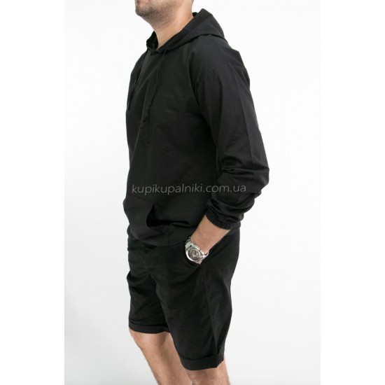 Рубашка мужская черная с капюшоном мужская рубашка пляжная летняя - 411-03 фото товара