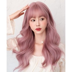 Парик длинный розовый волнистые волосы 56см 4000-19