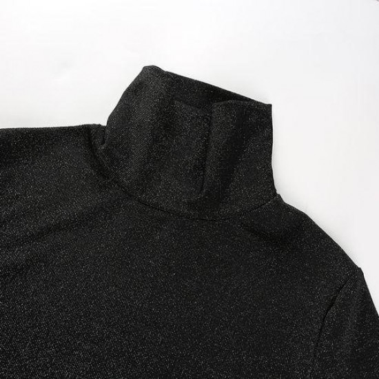 Боди чёрное с люрексом на длинный рукав-170-07 фото товара