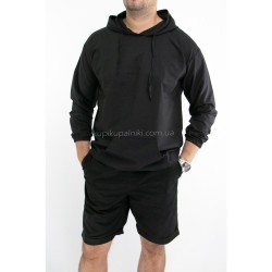 Рубашка мужская черная с капюшоном мужская рубашка пляжная летняя - 411-03