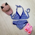 Купальник раздельный детский полосатый синие рюши -160-03 фото товара