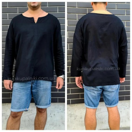 Рубашка пляжная мужская черная хлопок туника мужская на море лёгкая тонкая - 420-02 фото товара