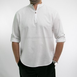 Мужская рубашка белая воротник стойка темные пуговицы мужская рубашка пляжная летняя - 411-02
