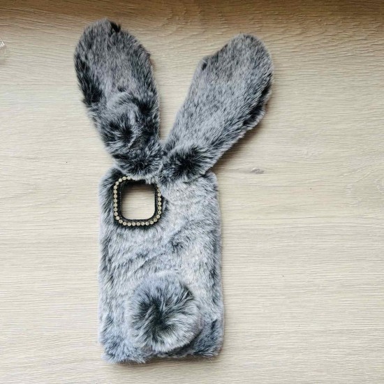 Чехол меховой на телефон серый зайчик IPhone 12 mini 2010-10 фото товара