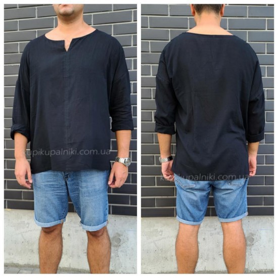 Рубашка пляжная мужская черная хлопок туника мужская на море лёгкая тонкая - 420-02 фото товара