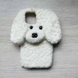 Чохол хутряний біла собачка на телефон білий IPhone 12 2010-08