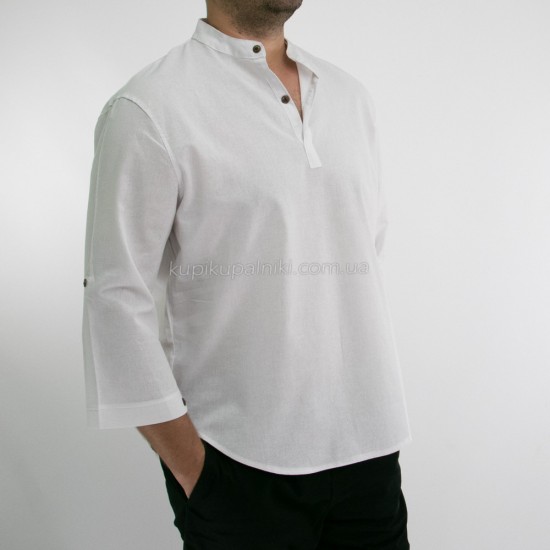 Мужская рубашка белая воротник стойка темные пуговицы мужская рубашка пляжная летняя - 411-02 фото товара