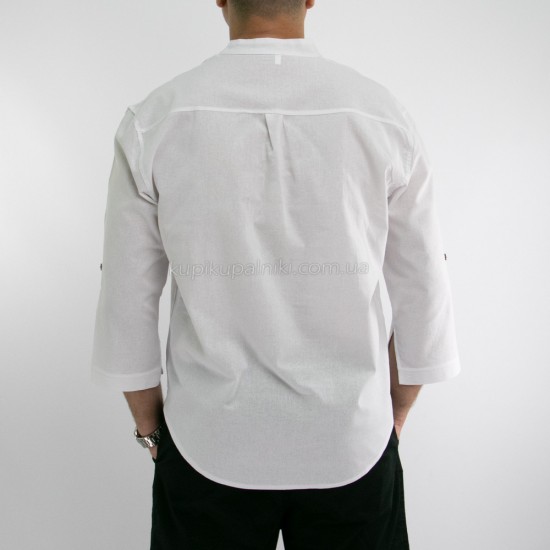 Мужская рубашка белая воротник стойка темные пуговицы мужская рубашка пляжная летняя - 411-02 фото товара