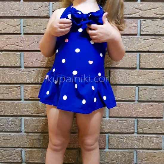 Купальник детский слитный синий в белый горошек -161-01 фото товара
