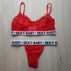 Комплект белья лиф и плавки красный гипюровый "sexy baby" - 415-01-2