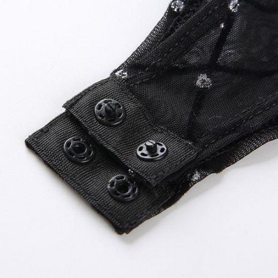 Боди чёрное с серебристым декором на длинный рукав-170-11 фото товара
