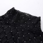 Боди чёрное с серебристым декором на длинный рукав-170-11 фото товара
