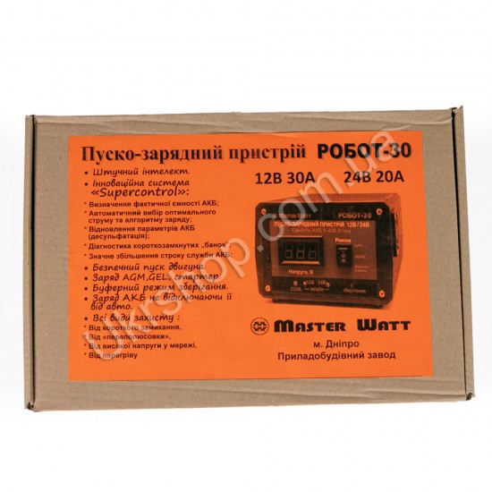 Зарядний пристрій РОБОТ-30 Master Watt 1 - 400 А*год 12/24 В Цифрова індикація фото товару